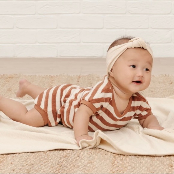 Quincy Mae Terry Retro Romper in Amber Stripe 0-3 NWT - Picture 2 of 6